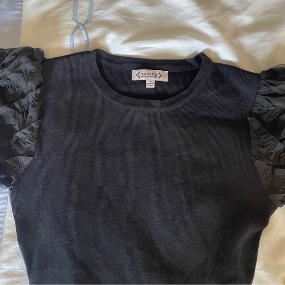 Nanette Lepore Black Ruffle Sleeve Sweater Dress Sz Small - Picture 8 of 12